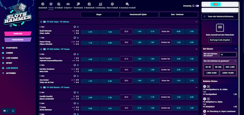 Slots Hammer Live-Wetten